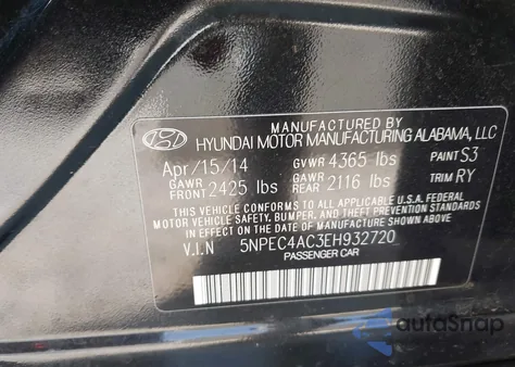 2014 Hyundai Sonata Limited from USA, damaged, VIN 5NPEC4AC3EH932720